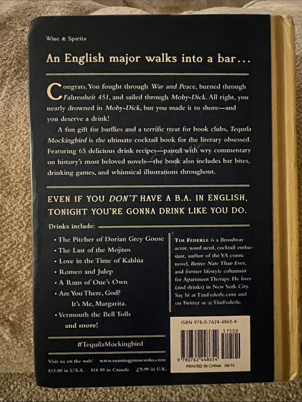 Tequila Mockingbird Cocktail Recipe Book - Navy & Tan